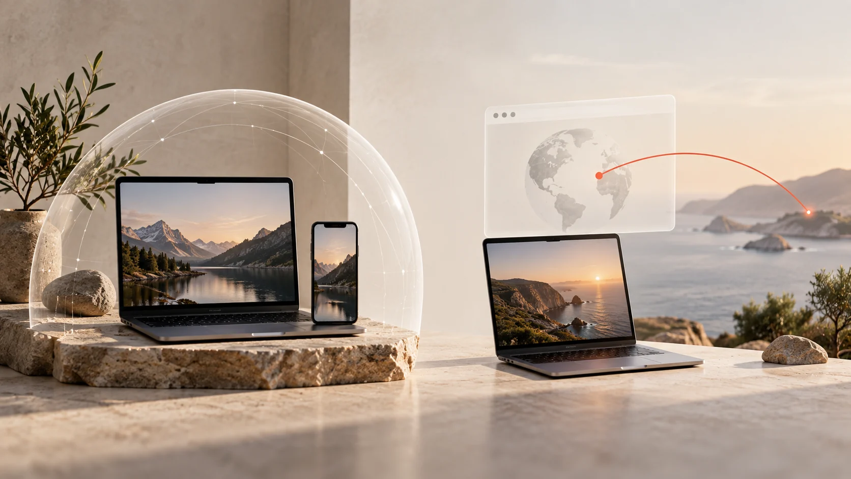 Split editorial illustration comparing a device-wide tunnel and an individual browser connection